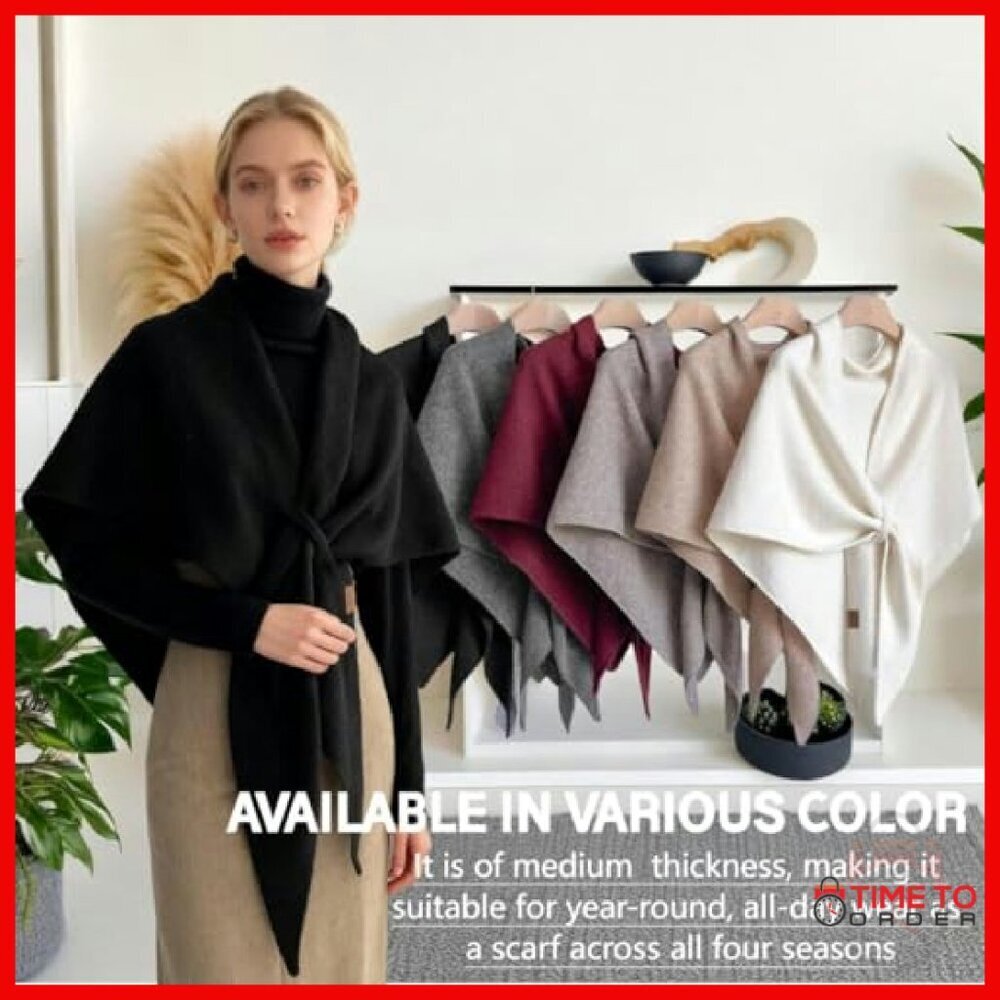Premium Wool Blend Knit Shawl Wrap Cape Scarf 75x50 Inches - Picture 5 of 7
